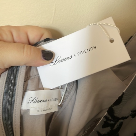 Lovers + Friends Pink Blossom Lukas Plush Velvet Gray Floral V-Neck Mini Dress - Picture 2 of 8